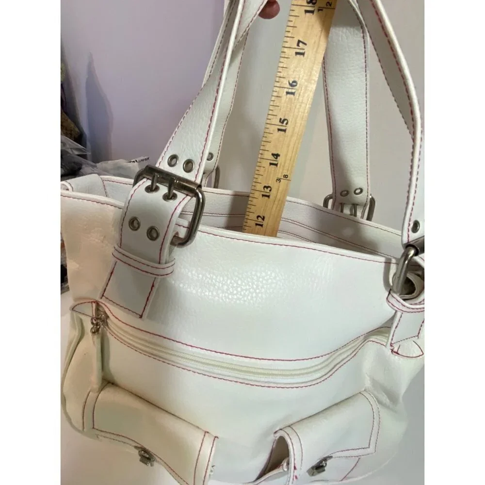 White Shoulder Bag Multiple Compartments Silver Hardware‎ Adjustable Straps NWOT